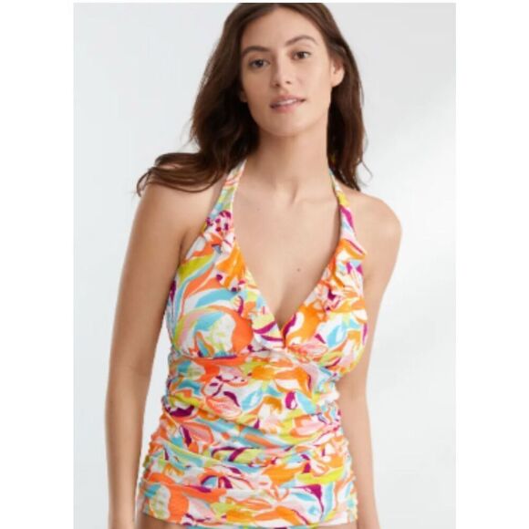 NWT Birdsong GROOVY ruffle halter tankini swim bathing suit M/36DD - Picture 2 of 16